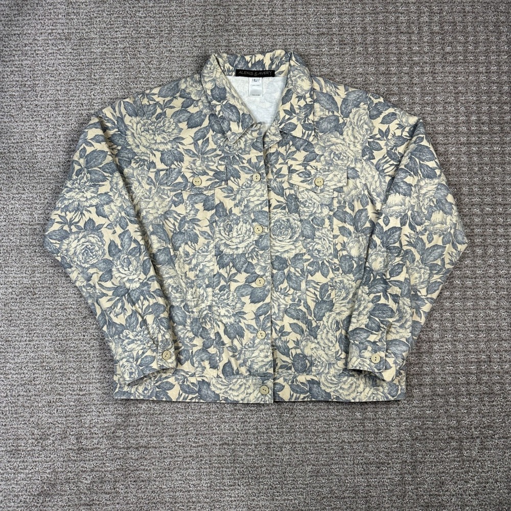 Vintage Alexis & Avery Floral Toile Jacket Womens L 100% Cotton USA 90s